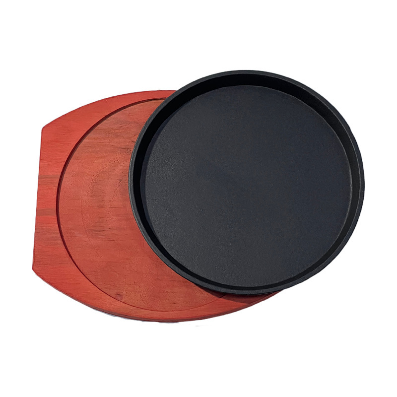 Round Cast Iron Sizzling Plate with Wooden Base - Image 3