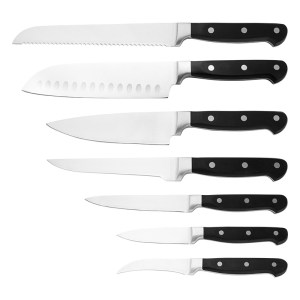 POM Handle Forged Kitchen Knife Set with Full Tang Triple Rivet Design