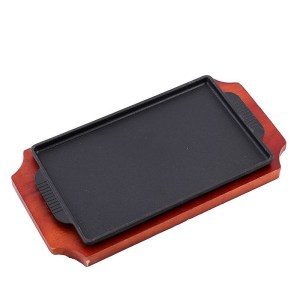 Rectangular Cast Iron Sizzler Plate with Wooden Base